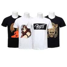 4 PCS Cotton Printed T-Shirts For Men - Black / White