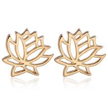 Gold Toned Lotus Flowers Stud Earrings For Women