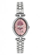 Titan Pink Dial Metal Watch For Women - 2419SM01