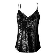 Women Sleeveless camisole summer beach Sequin Strappy V Neck