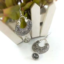 Antique Silver Toned Chandbaali Designed Pinjada Drop Dangle Earrings For Women