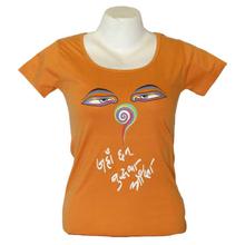 Orange 'Buddha Eyes' Printed T-Shirt For Women