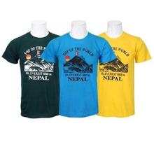 Pack Of 3 Half Sleeve Printed 100% Cotton T-Shirt For Men-Green/Light Blue/Yellow