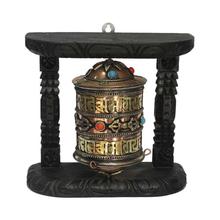 Black/Copper Om Mani Padme Carved Prayer Wheel