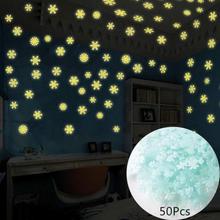 50Pcs Luminous Snowflake Glow In The Dark Light  Wall Stickers