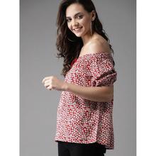 Casual Bishop Sleeve Printed Women Red, White Top