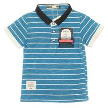 Steel Blue/White Striped Polo Shirt For Boys