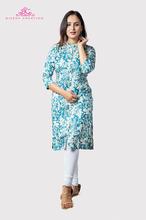 Women Floral Printed Long Kurti With Cotton Leggings Set – Blue