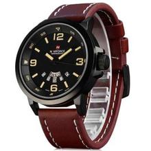 Naviforce N9028 Black Dial/Brown Strap Analog Watch For Men