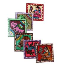 Multicolored Square Mithila Art Tea Coaster Set - 6 Pcs