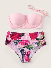 Underwire Bandeau With Floral High Waist Bikini Set