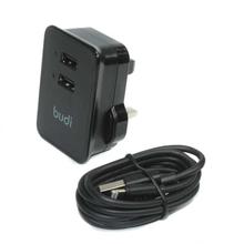 Budi M8JO53U Dual USB Port Home Charger With Lightning Cable - Black