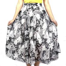 Black and White Petal Floral Long Skirt for Women