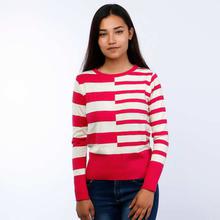 Pink/Off-White Striped Round Neck Sweater(LL-16-06)