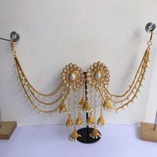 Gold Toned Faux Moti Stones Studded Bahubali Style Danglers For Women