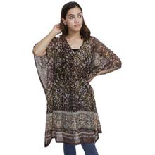 Brown Printed V-Neck Top For Women