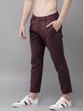 Men Maroon Slim Fit Solid Cropped Chinos