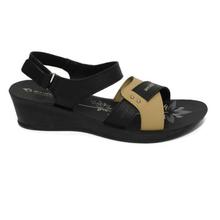 aeroblu Black/Beige Velcro Strap Sandals For Women- OTC4