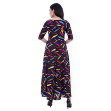 ROZVEH Women's Navy Blue Leaf Print Designer Maxi Dress