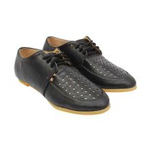 Black Laser Cut Lace Up Shoes For Women (929-F15)