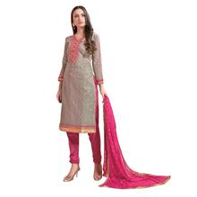 Style Lifestyle Elegant Contrast Traditional Resham Thread Work With Jari & Mirror Work Grey Kurtha with Magenta Chiffon Dupatta