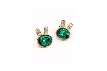 Green Bunny Rabbit Zircon Store Stud Earrings