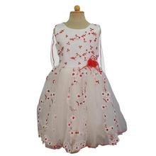 White/Red Summery Floral Designed Party Dress For Girls