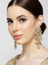 Aheli Gold Plated Kundan Studded Beaded White Chandelier Classic Drop Earrings For Women Traditional Ethnic Jewellery