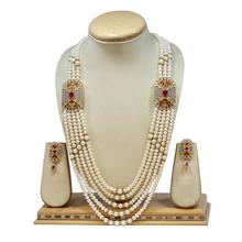 White/Red Diamond/Pearl Five Layer Long Necklace And Earring Set For Women