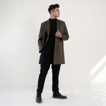 KASA Olive Green Suede Overcoat For Men