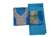 Blue neck embroidered cotton kurta salwar piece