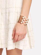 Faux Pearl Detail Layered Cuff Bracelet 1pc