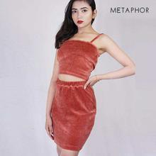 METAPHOR Persimmon Velvet Crop Top For Women - MT82AM