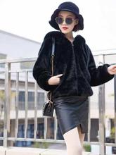 Women Fashion Casual Loose Faux Rabbit Fur Hooded Jacket -Black