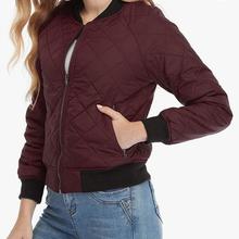 Diamond Quilted Purple Bomber Jacket For Women  082