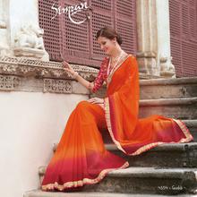 Laxmipati Pattern Design Printed Orange Chiffon Designer Saree with attached Mixed Blouse piece for Casual, Party, Festival and Wedding