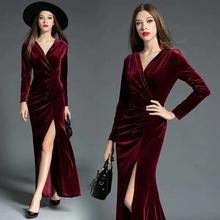 Women ankle length long sleeve evening party dress