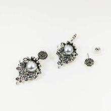 Silver/Black Faux Pearl Studded Earrings