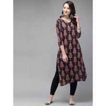 Women Navy Blue & Red Printed Straight Kurta