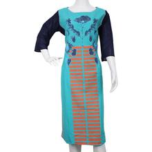Navy/Turquoise Two Toned Printed Cotton Kurti For Women