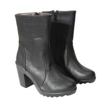 Black Block Heel Medium Length Boot For Women(8021-8)