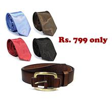 Combo Set Of 4 Ties With  Belt For Men- Multi-Color