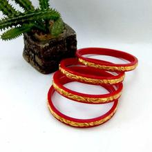 24K Gold Plated Red Frame Bangles For Women (Design no. 2)- 4pcs
