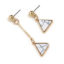 Gold Toned Triangle Asymmetrical Marble Faux Stone Drop Earrings For Women