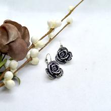 Silver/Black Flower Designed Earrings