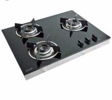 Alda BHA 163 IN 3 Brass Burner Auto Ignition Glass Automatic Gas Stove Cooktop - Black