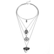 Multi-layer Elephant Sun Palm Pendent Silver Color Trendy Necklace