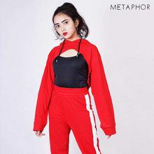 METAPHOR Red Super Crop Hoodie For Women(Plus Size) - MH08K