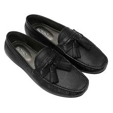 Rosso Brunello Tasseled Leather Moccasin For Men- Black