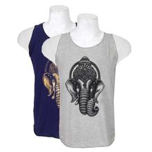 Pack Of Two 'Ganesh' Printed Tank Top For Men - Navy/Grey